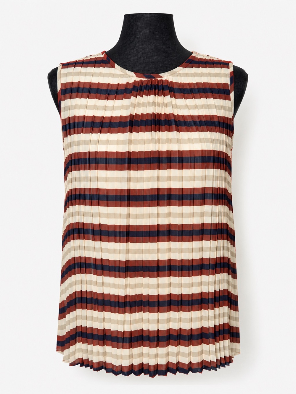 NWT Halogen Cream, Navy & Rust Pleated Sleeveless Top